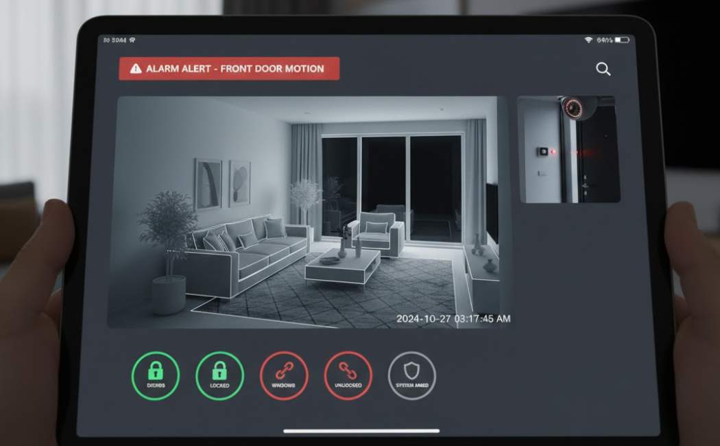 Surveillance cameras monitor home activity indoors