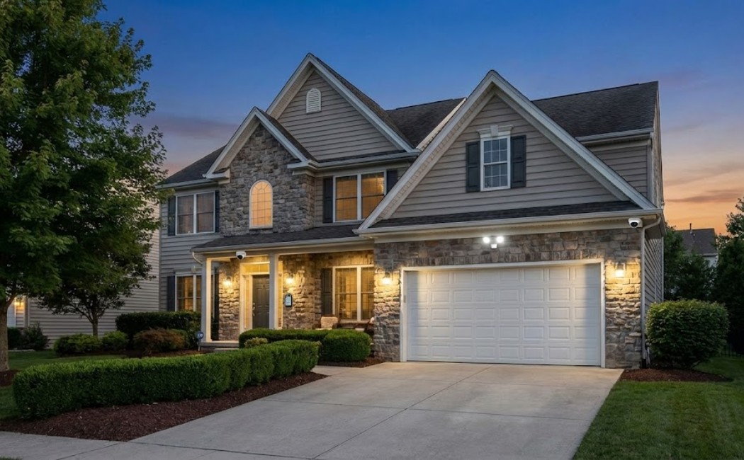 Home security system with cameras and outdoor lighting in Devon, PA
