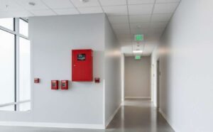 Fire alarm system installation in a commercial building for fire safety compliance